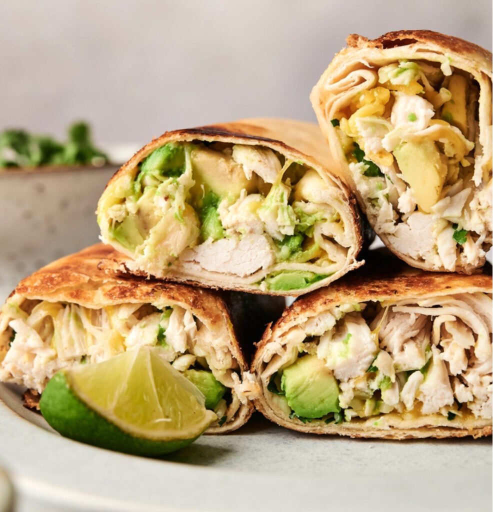 Chicken and avocado wraps, easy healthy meal idea for busy moms.