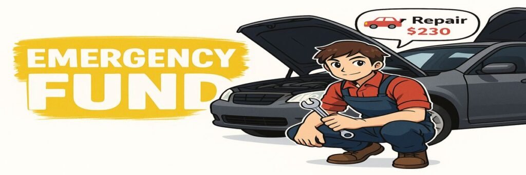 Build an emergency fund illustration with car repair cost mechanic
