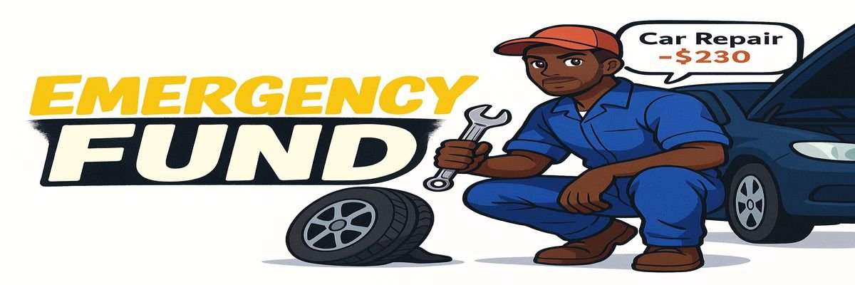 Build an emergency fund illustration with mechanic and car repair