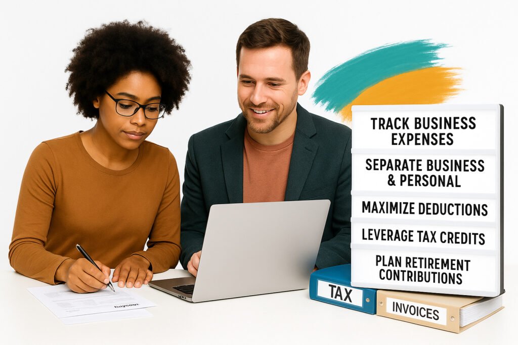 Couple collaborating on Tax Planning for Freelancers and Entrepreneurs in 2025