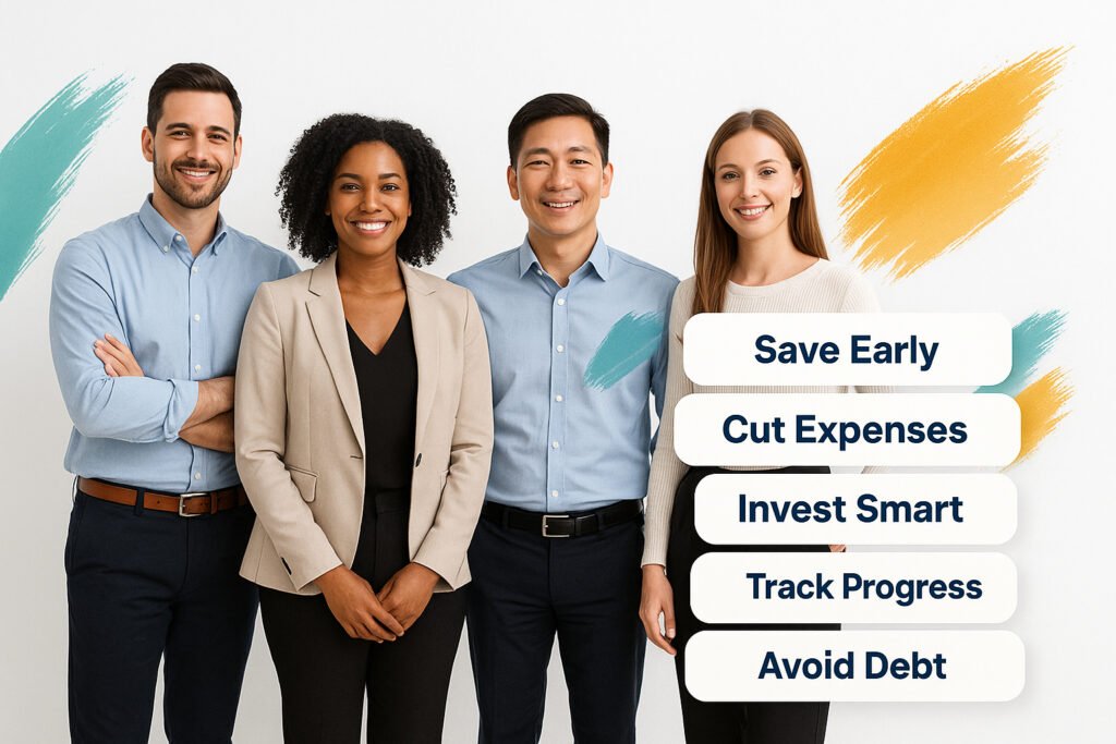 Diverse professionals in business-casual attire highlighting Building Multiple Income Streams tips